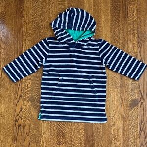 Mini Boden Navy and White Striped Hoodie with Green Lining